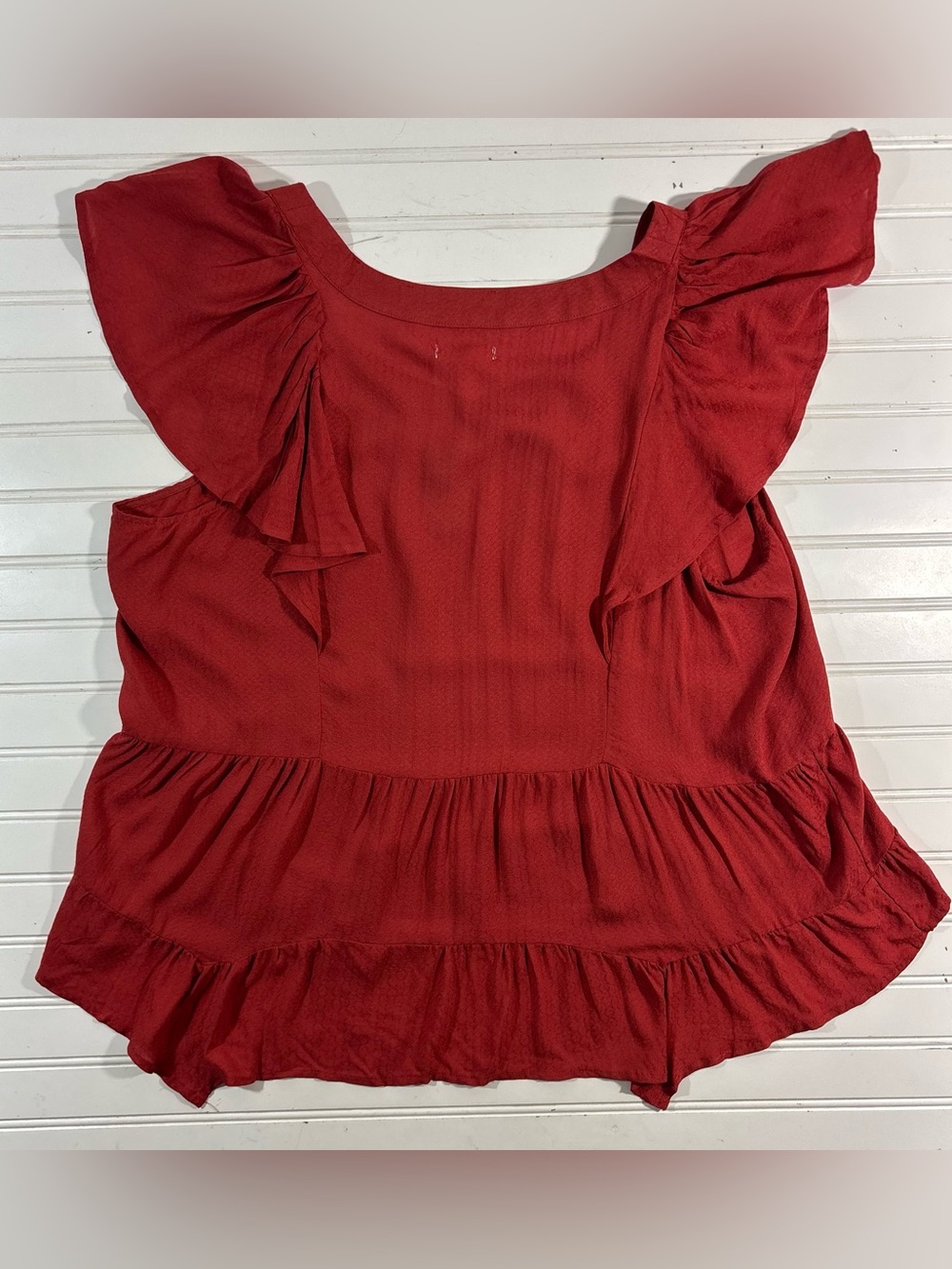 Maurices Ruffled Babydoll Blouse Cap Sleeve Rust Red Womens Size XXL Flowy Boho - Picture 14 of 16